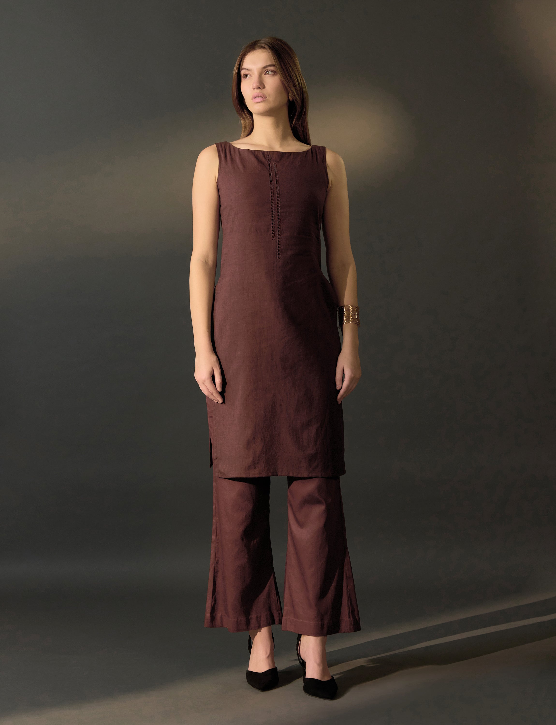 Brown Cutwork Kurta